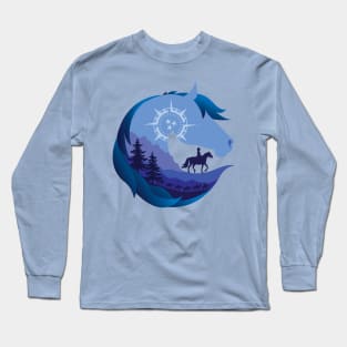 Horse Head Trail Riding Silhouette • Blue Long Sleeve T-Shirt